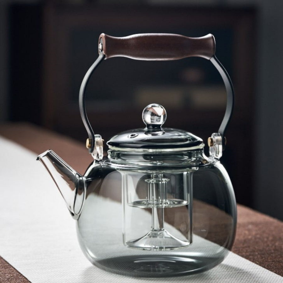 Top Walnut All Glass Teapot|Glass Tea Maker|One Touch Filter High End Tea Maker|Party Tea Set|Halloween Gift