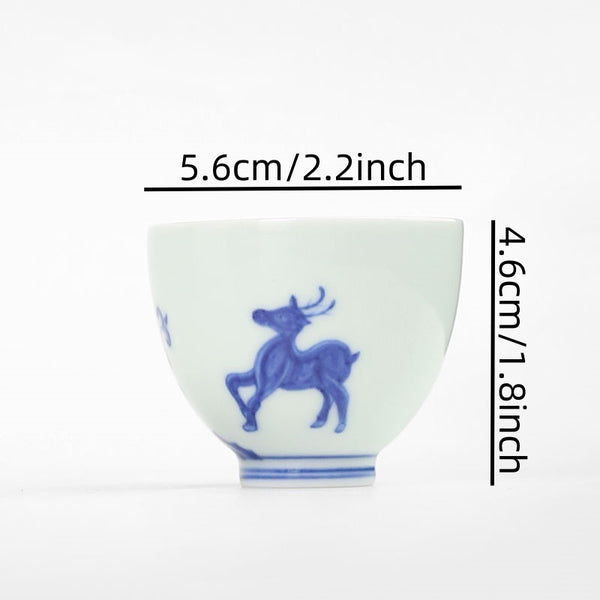 Shouzang kiln blue and white pine deer Yanian master cup single cup Jingdezhen Chinese retro hand-painted tea set sample tea cup