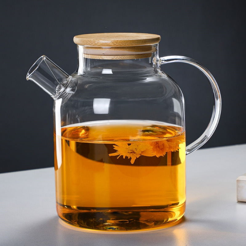 High borosilicate glass teapot Juice pot cold kettle Open fire heating bamboo lid kettle Home cold kettle Flower teapot