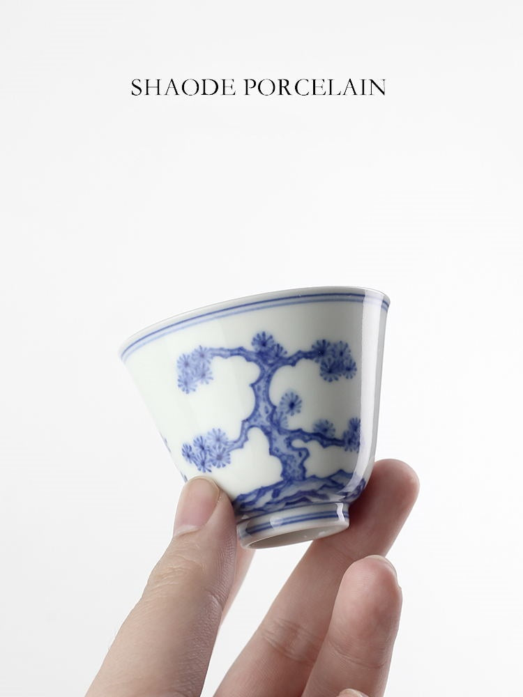 Shouzang Kiln Green garden view master cup Jingdezhen Chinese retro tea set tea cup pure hand-painted tea single cup