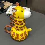 Giraffe Ceramic Teapot Cute Cartoon Yellow Tea Set with 2 Cups