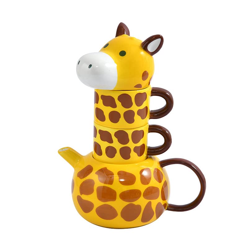 Giraffe Ceramic Teapot Cute Cartoon Yellow Tea Set with 2 Cups