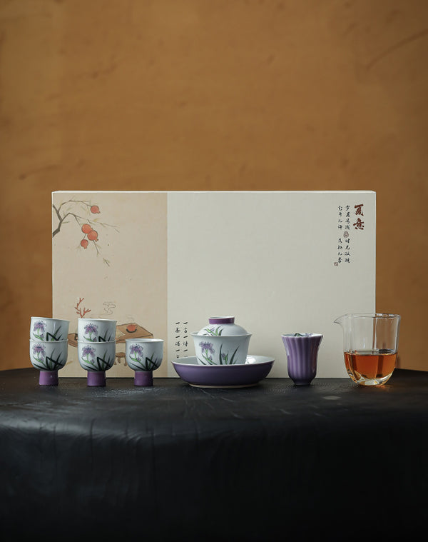 Purple Orchid Porcelain Tea Set Kung Fu Ceramic Teapot Set