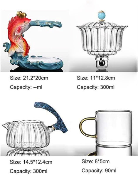 RORA GOLDEN FISH MAGNETIC LAZY KUNGFU GLASS TEAPOT SET